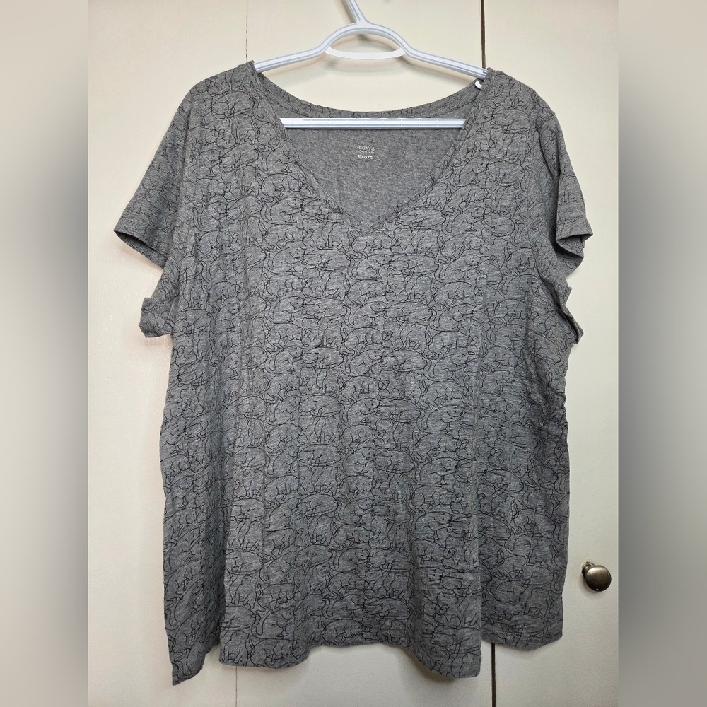 Gray V-Neck Short Sleeve Women's Top